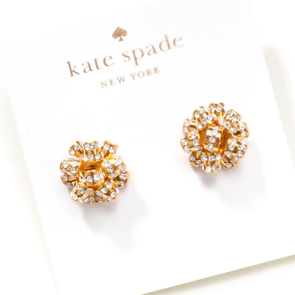 Kate spade crystal Pom Pom Bourgeois Pave Bow Stud Earrings
